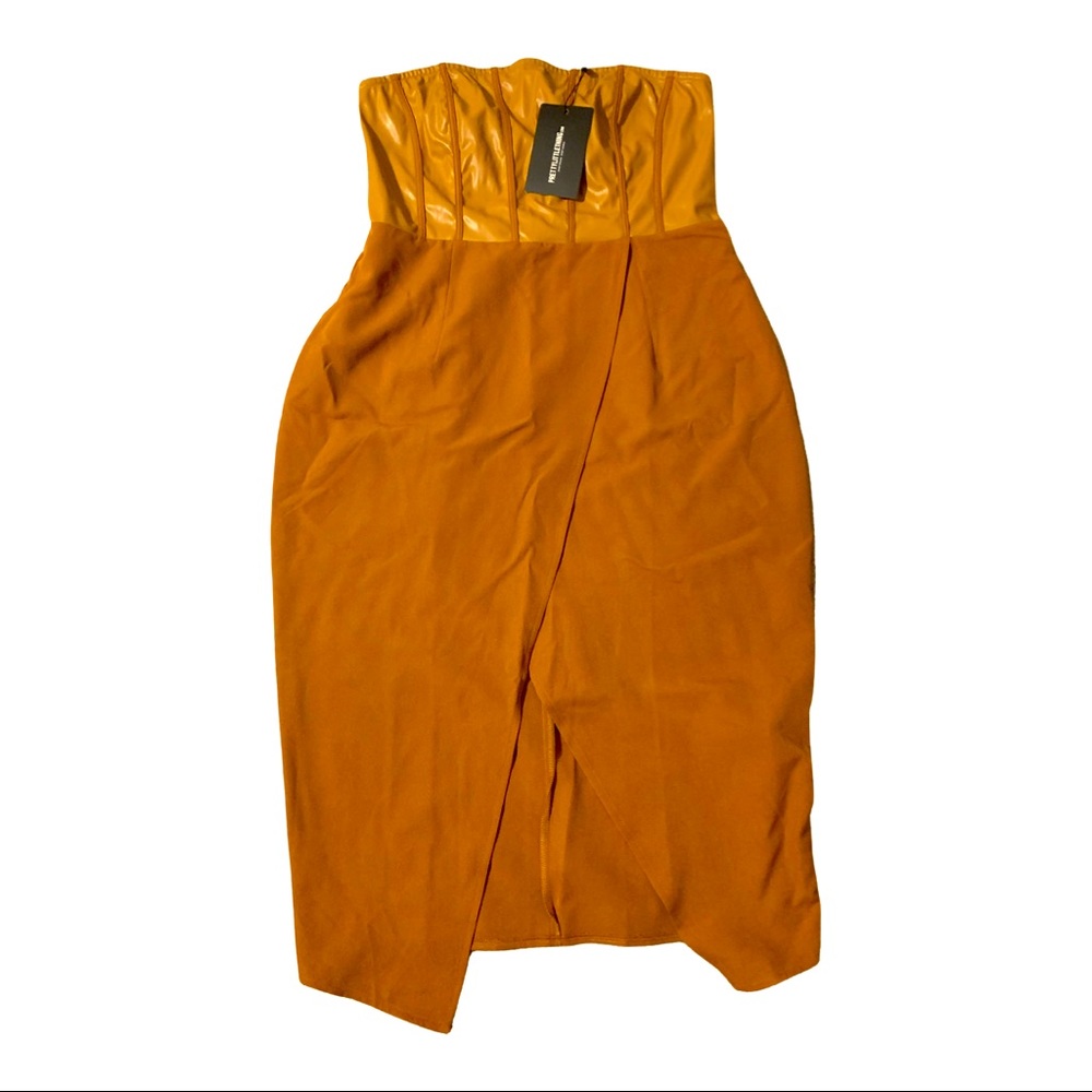 Brown Faux Leather Strapless Dress